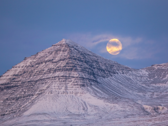 исландия, луна, снег, горы