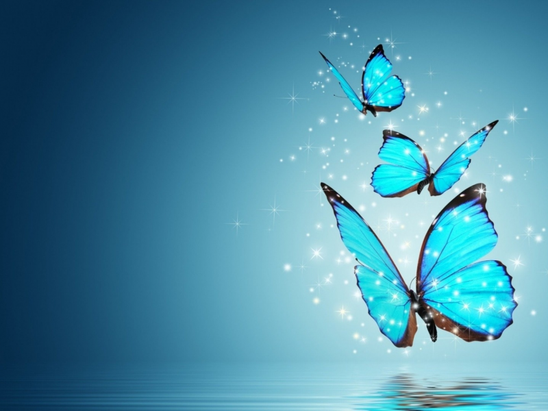 магия, бабочки, огни, вода, отражение