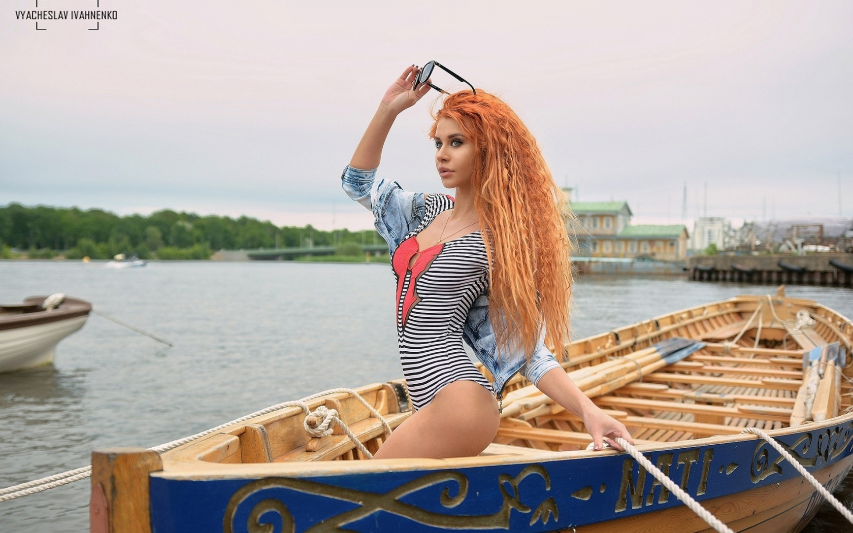 девушка, рыжая, красивая, фотосессия в лодке