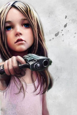 девочка, длинные волосы, оружие, пистолет, арт