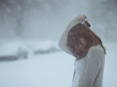 девушка, зима, снег