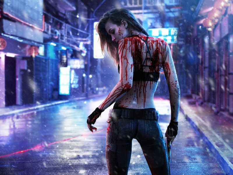 game, cyberpunk, cyberpunk 2077, girl, dark, blood