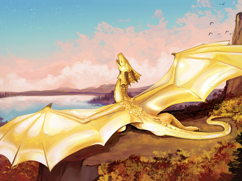 дракон, жёлтый дракон, радость, крылатый