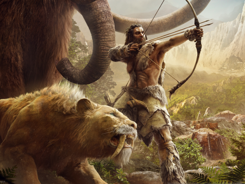 far cry primal, охотник, лучник, животные, саблезуб, мамонт