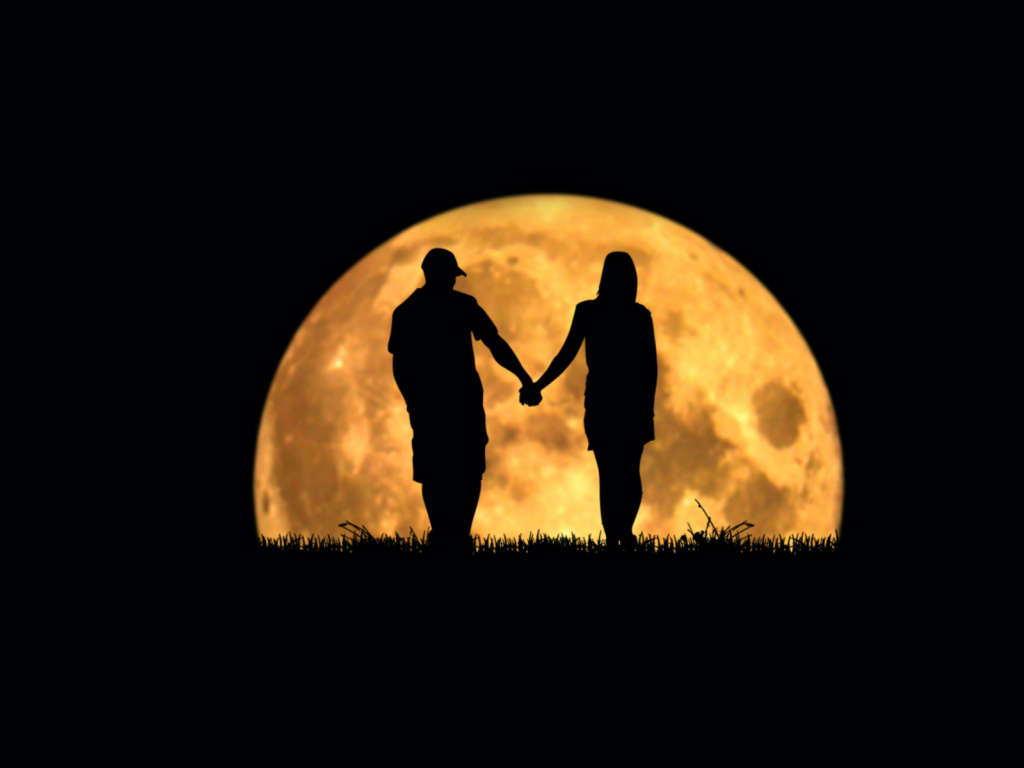 романтика, двое, свидание, луна