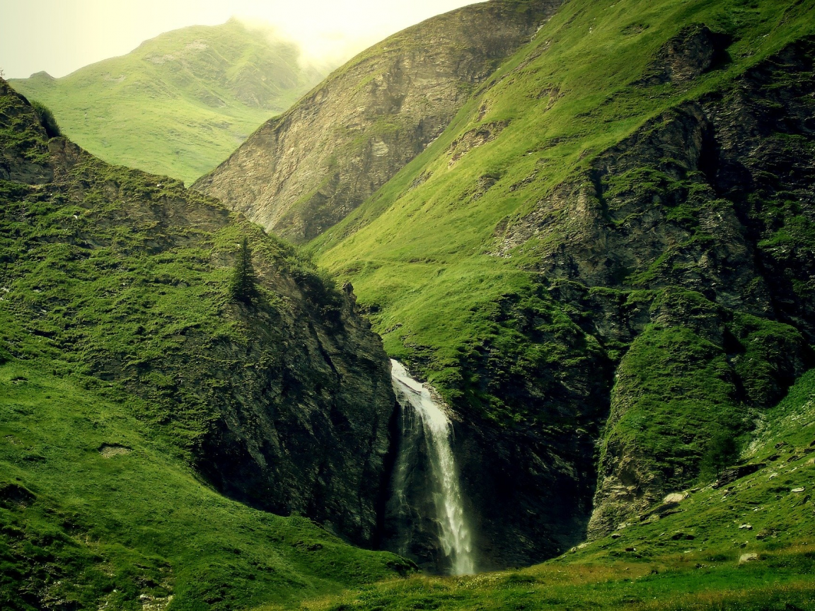 природа, горы, альпы, водопад