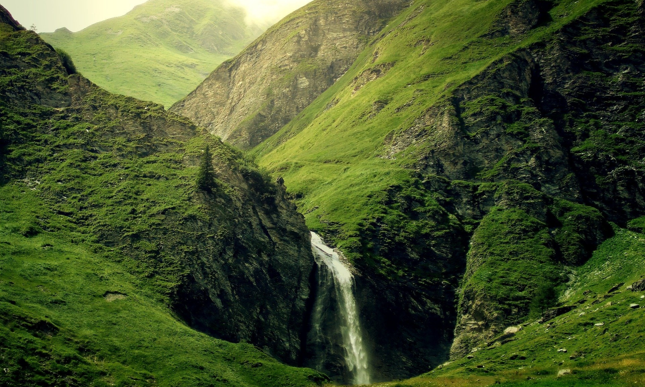 природа, горы, альпы, водопад