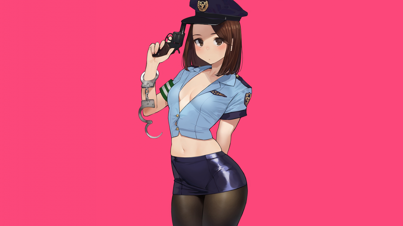 аниме, девушка, полицейский