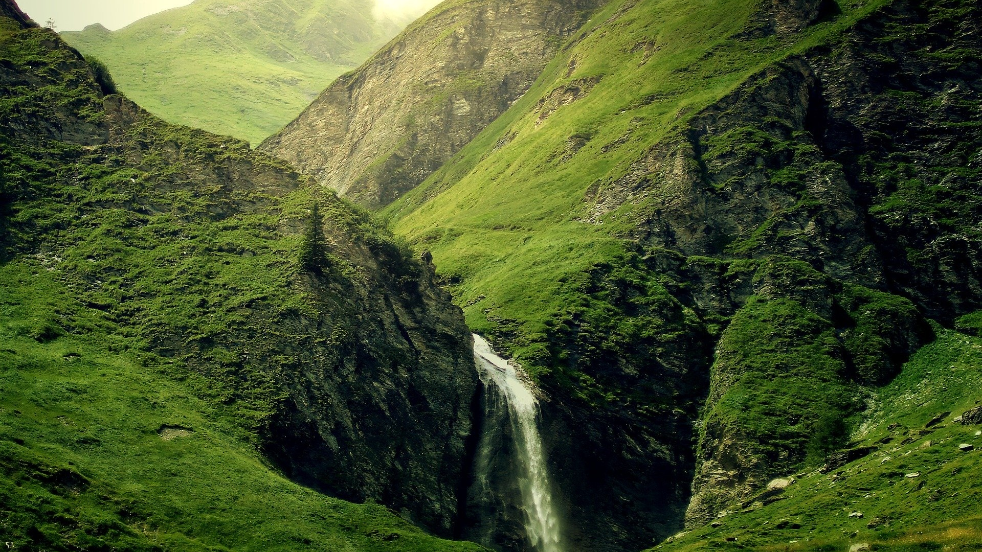 природа, горы, альпы, водопад