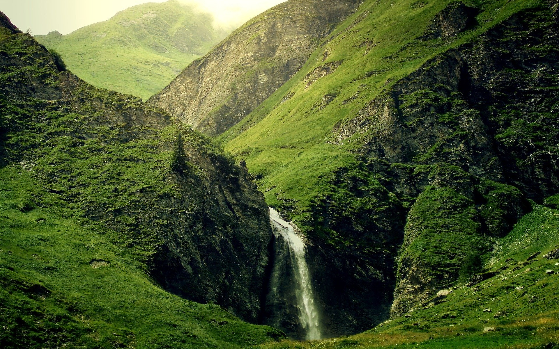 природа, горы, альпы, водопад