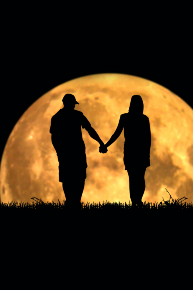 романтика, двое, свидание, луна