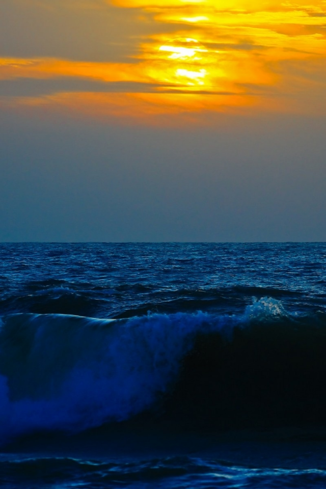 море, берег, солнце, закат
