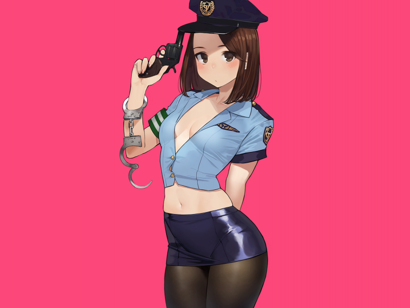 аниме, девушка, полицейский