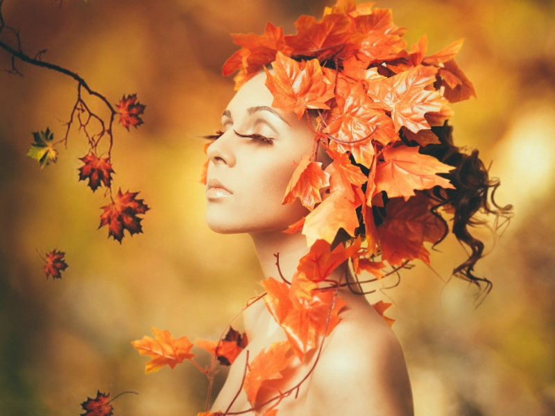 девушка, модель, красивая, осень, листья