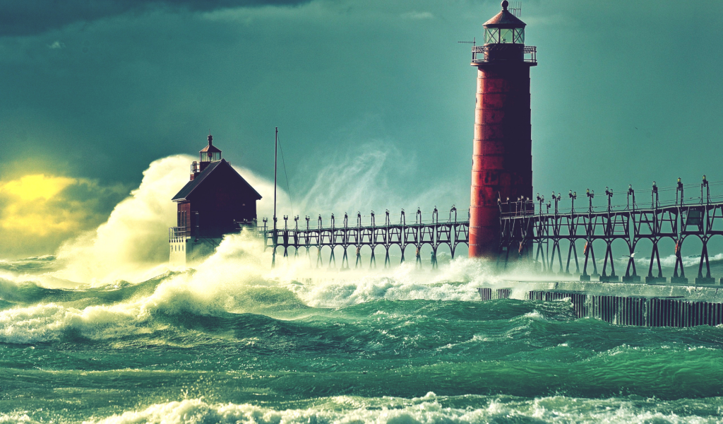 океан, волны, маяк