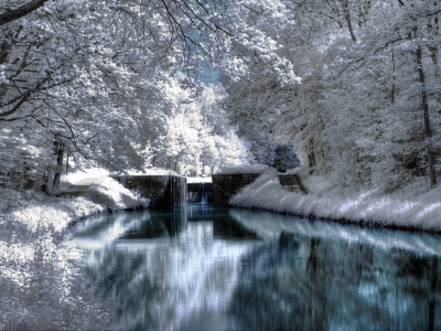река, снег, зима