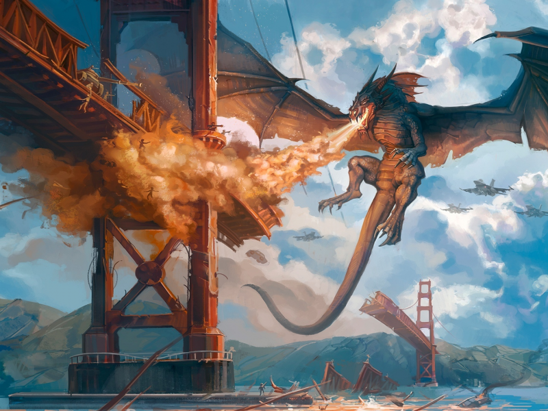 мост, дракон, разрушения