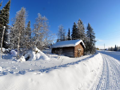 зима, снег, дорога, домик