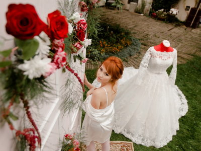 девушка, рыжая, взгляд, красивая, свадебное платье