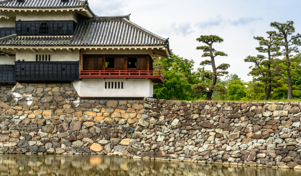 япония, замок, нагано, мацумото, стена, ров