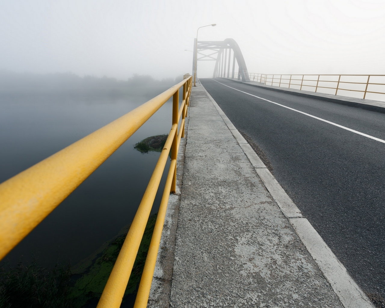 дорога, мост, туман