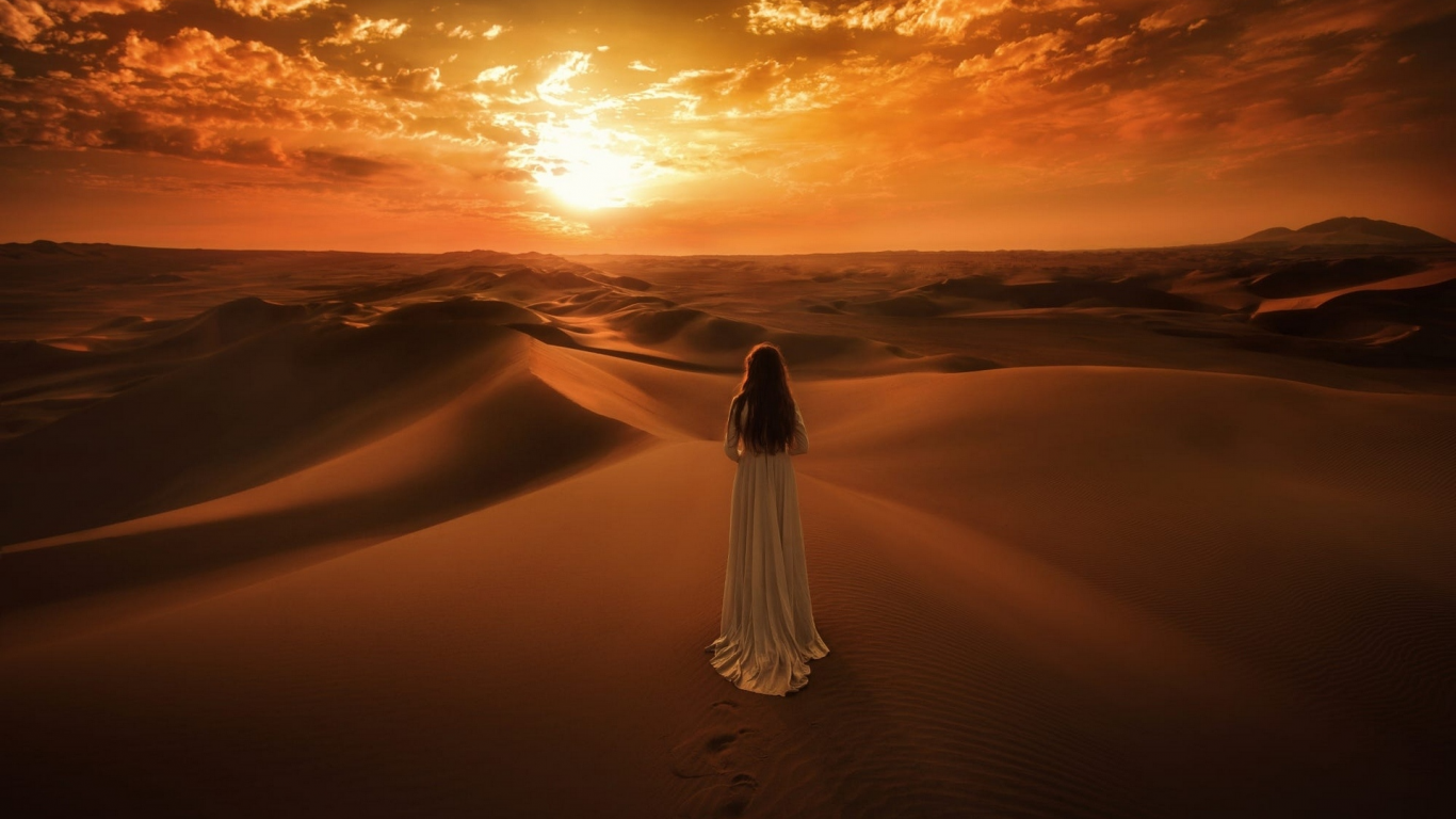 пустыня, пески, девушка