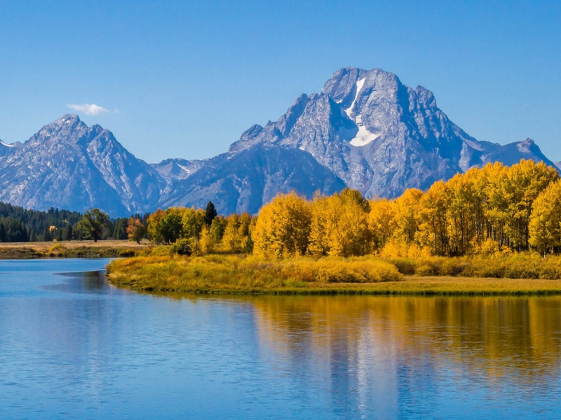 река, горы, лес, осень