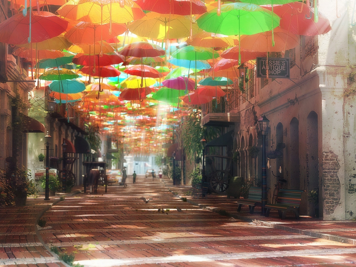 улица, зонтики