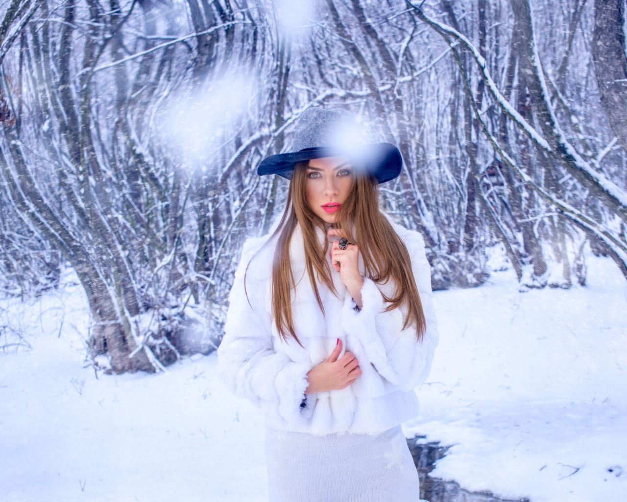 девушка, красивая, снег, зима