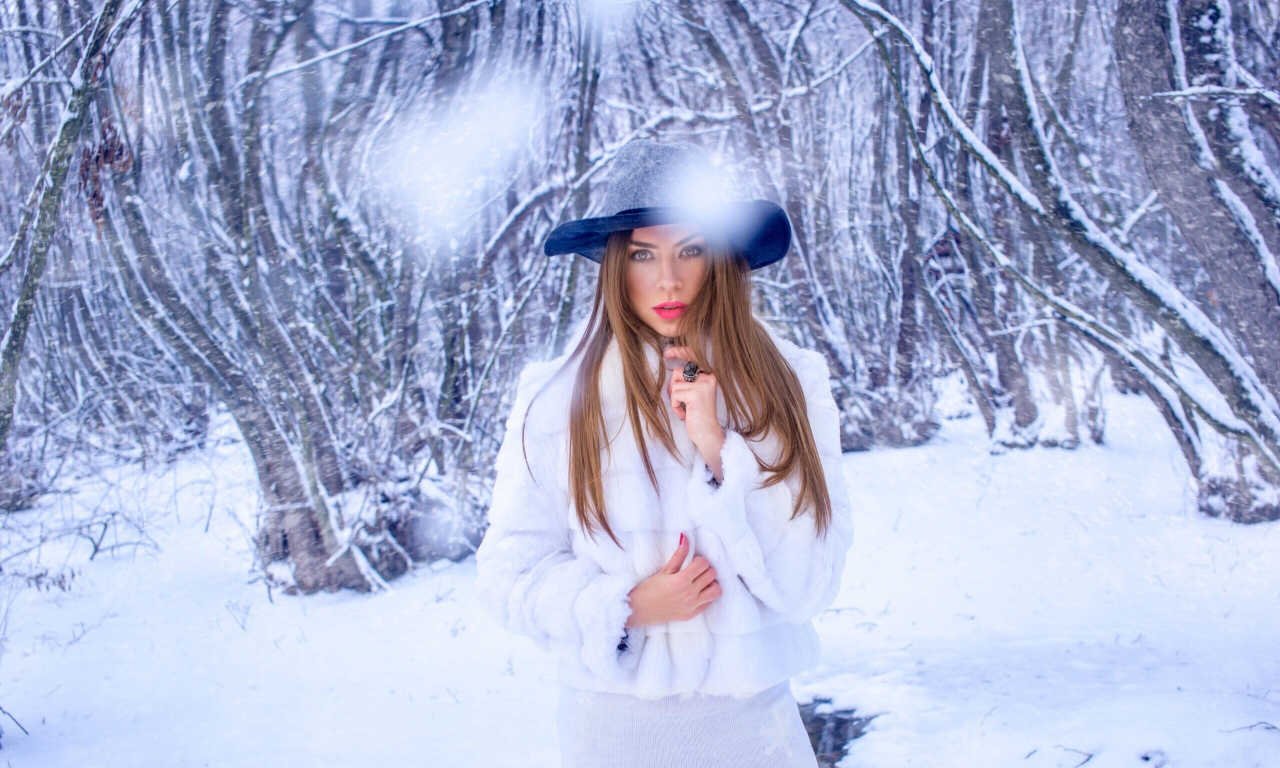 девушка, красивая, снег, зима