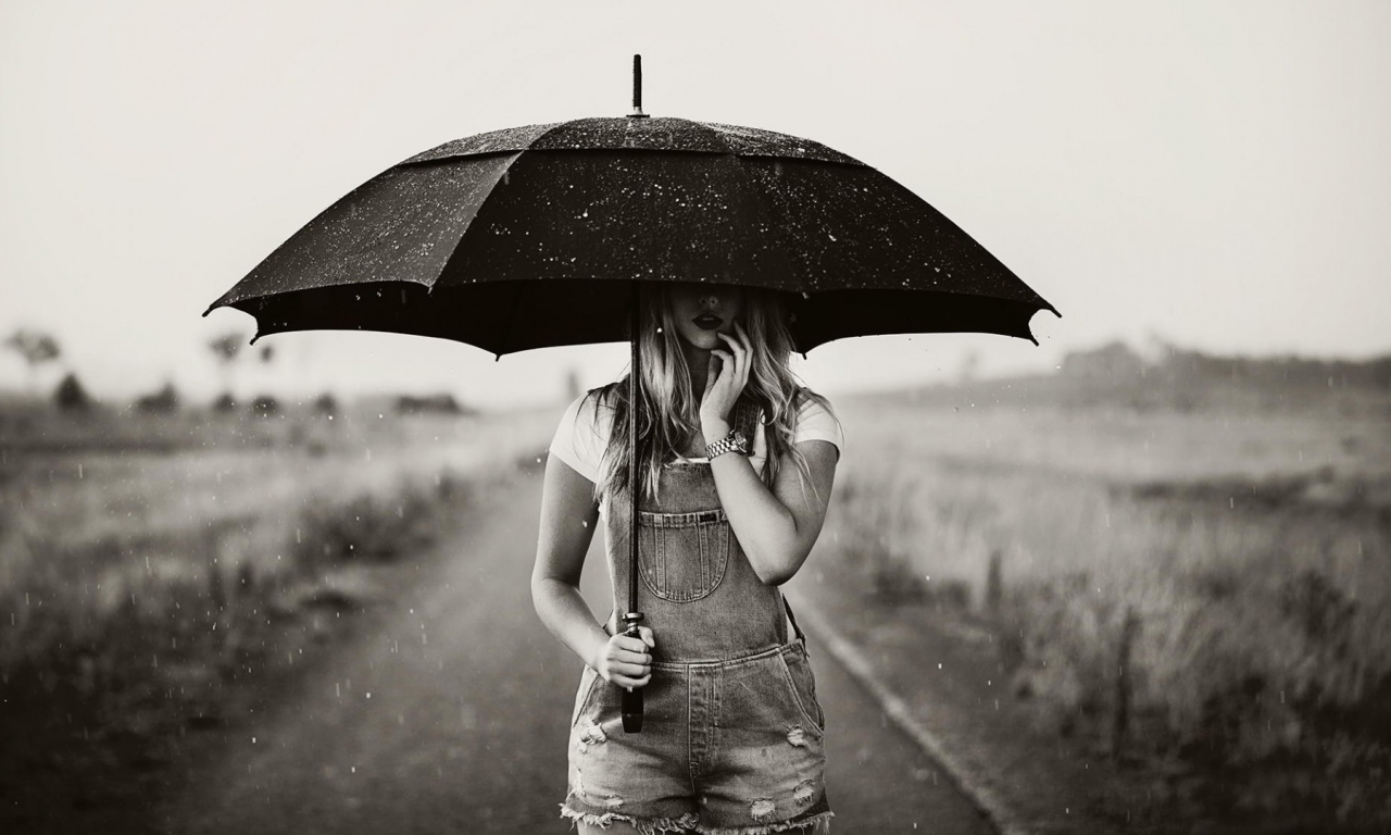 девушка, под зонтом, дождь