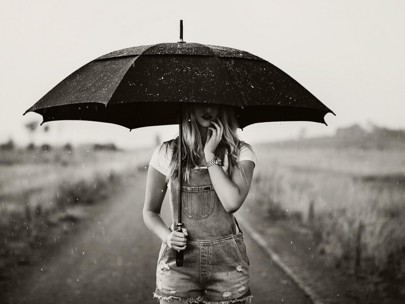 девушка, под зонтом, дождь