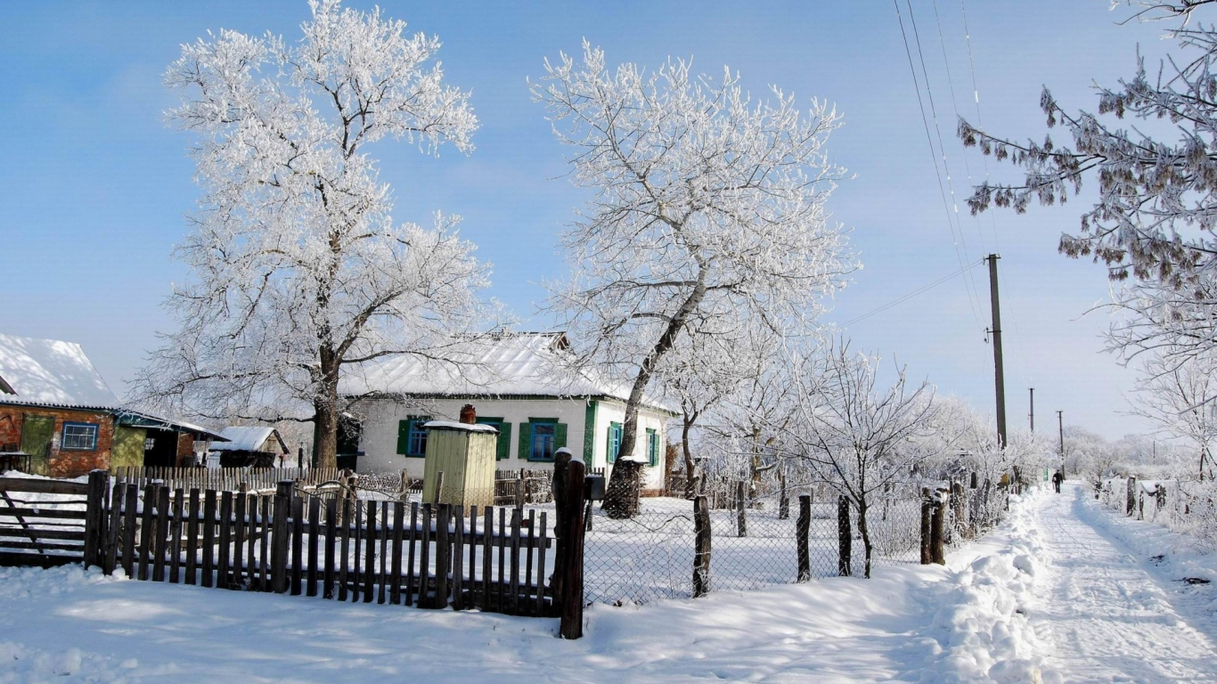 зима, снег, деревня