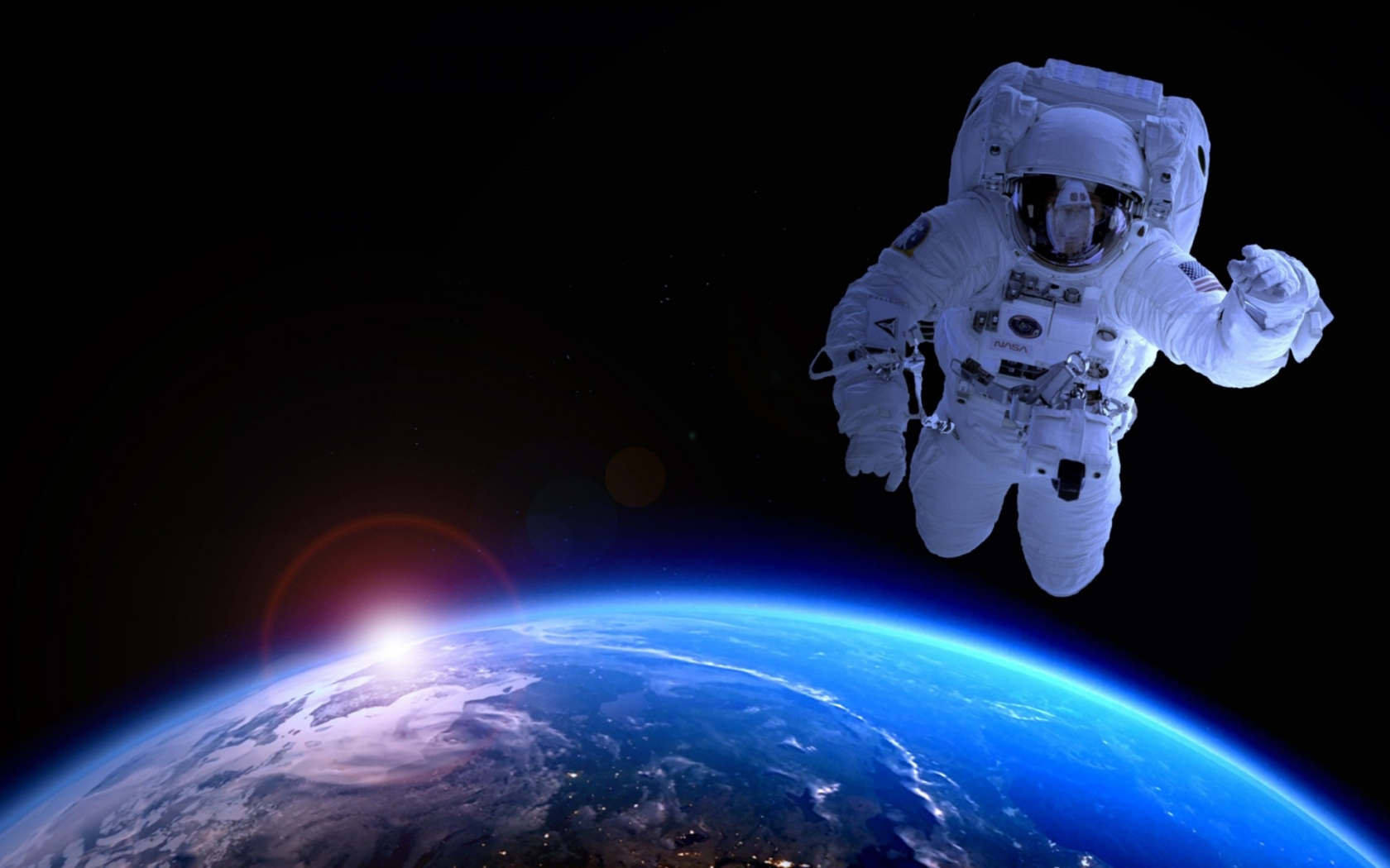 астронавт, в космосе, земля