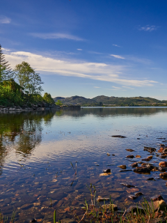 озеро, лес, горы, вода, камни