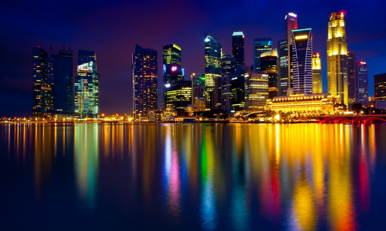 город, сингапур, ночь, небоскрёб
