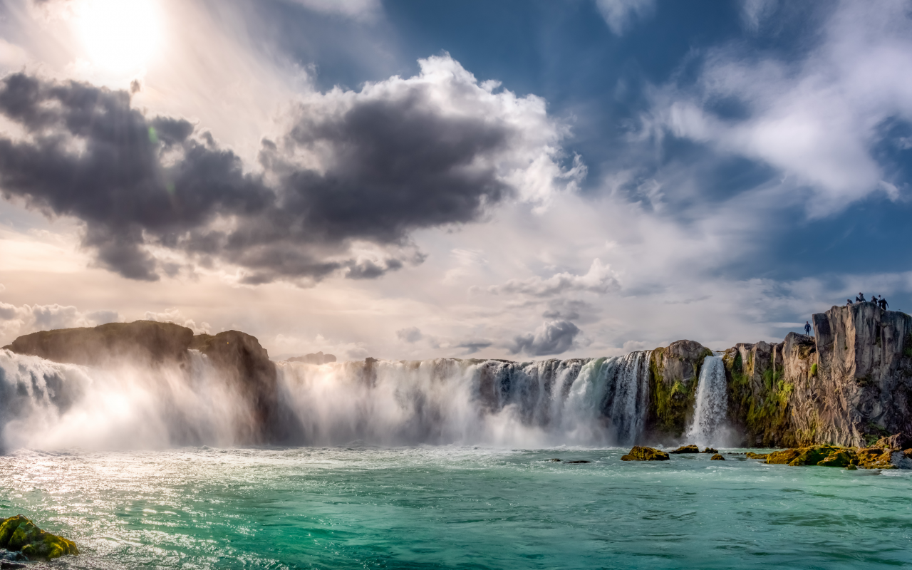 исландия, водопад, небо, облака