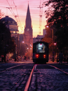 город, вечер, трамвай