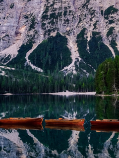 озеро, лодки, гора