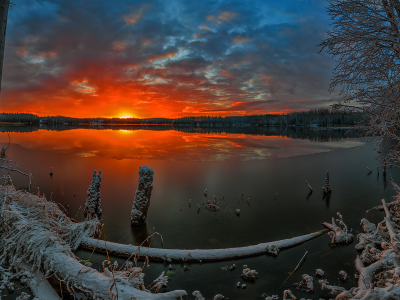озеро, зимний рассвет