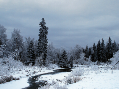 река, зима, снег