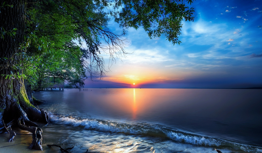 озеро, рассвет, восход солнца