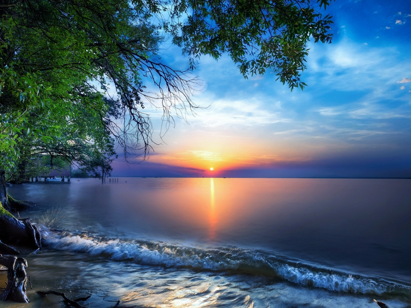 озеро, рассвет, восход солнца