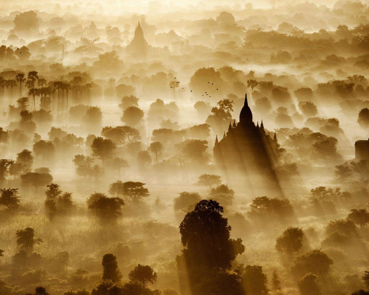 пейзаж, мьянма, дымка, туман