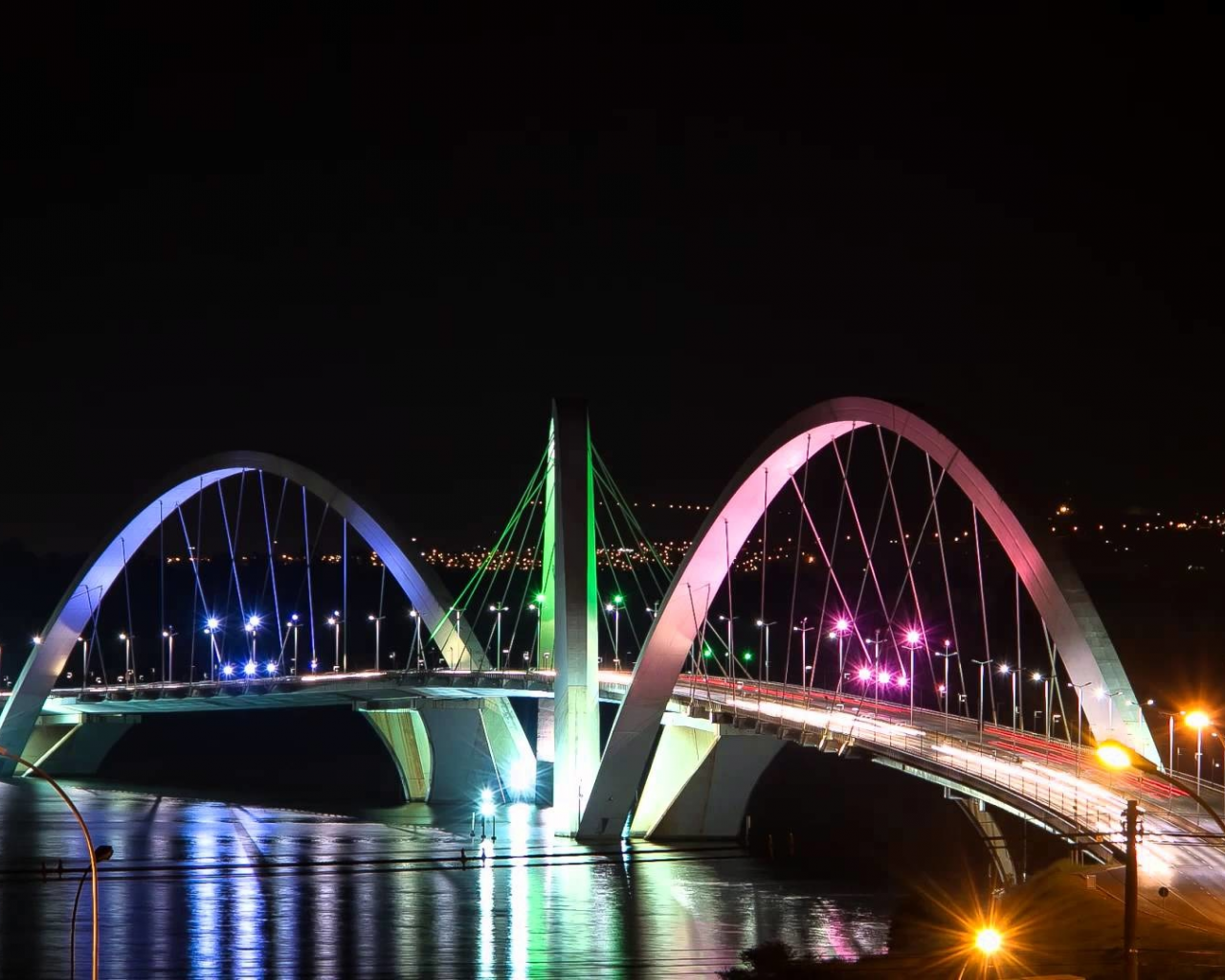 город, ночь, мост, бразилиа, brasilia