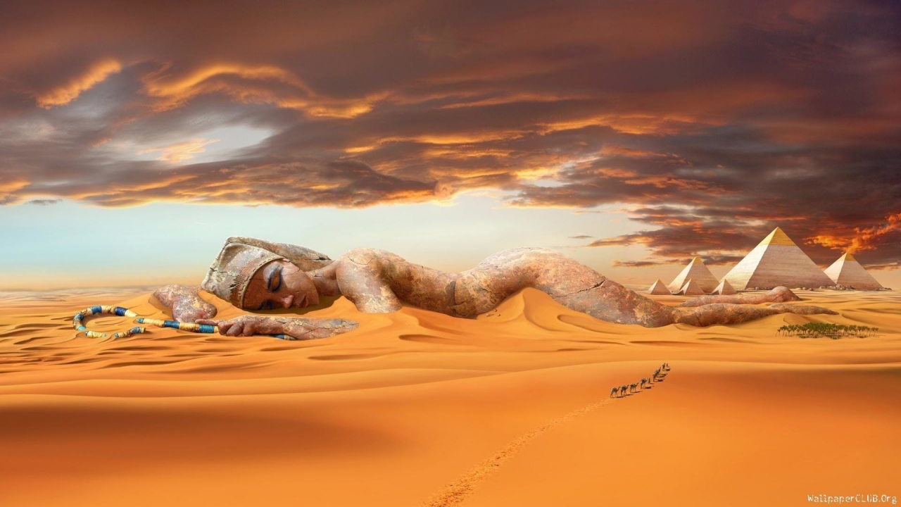 пустыня, статуя, песок, египет