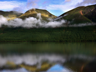 озеро, горы, отражение, облака