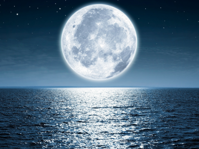 пейзаж, море, луна, ночь