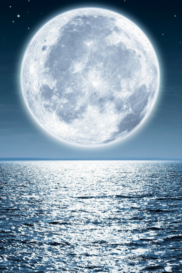 пейзаж, море, луна, ночь