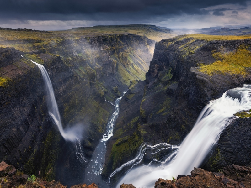природа, исландия, горы, скалы, водопад